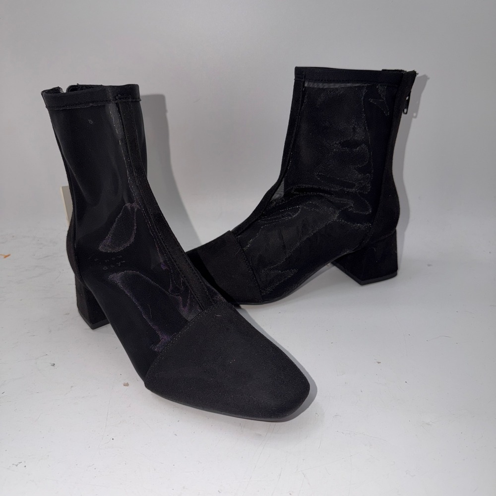 A New Day 6 Black Mesh Suede Block Heel Ankle Boots Goth Grunge Chic